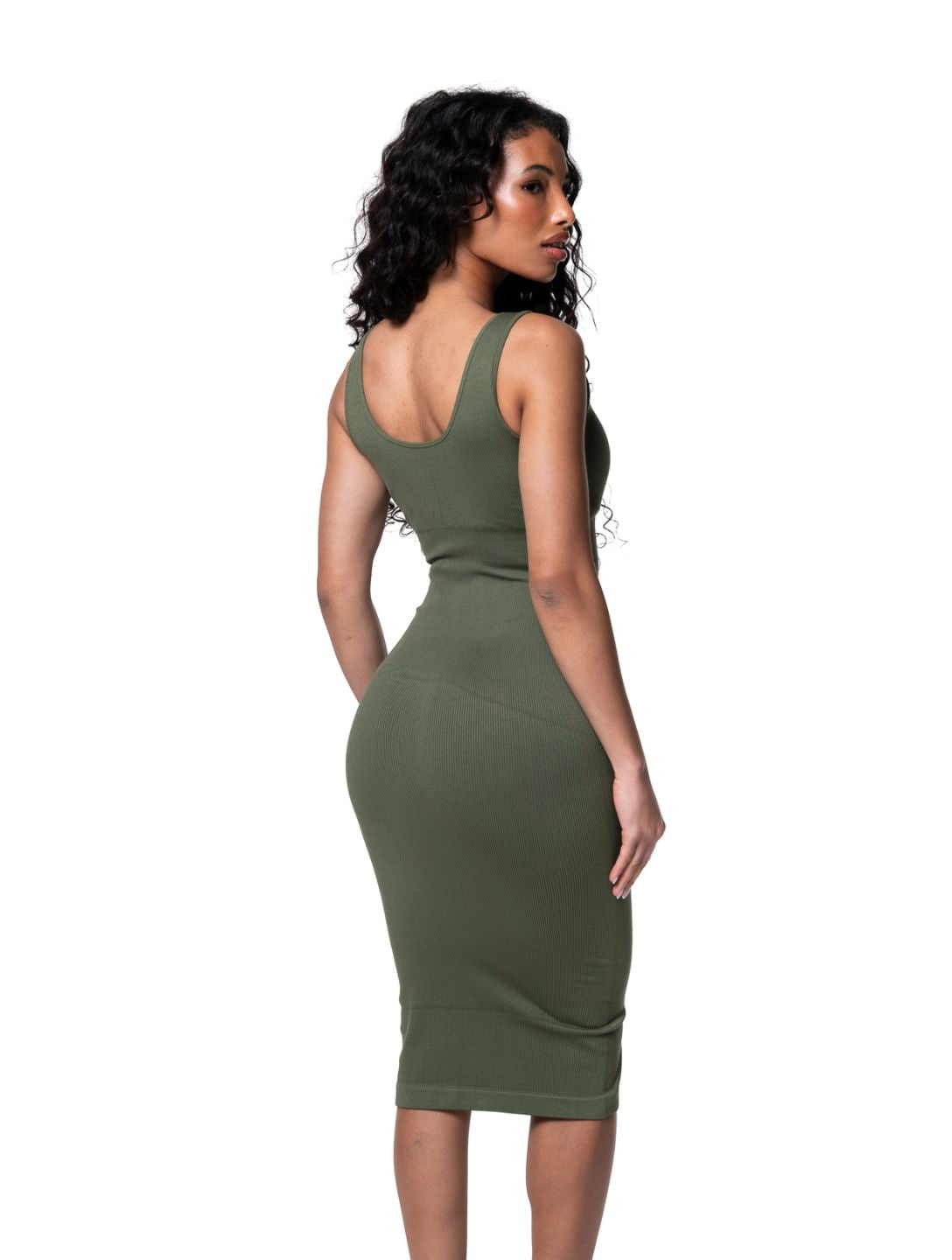 Nahtloses Midi-Kleid mit tiefem V-Ausschnitt