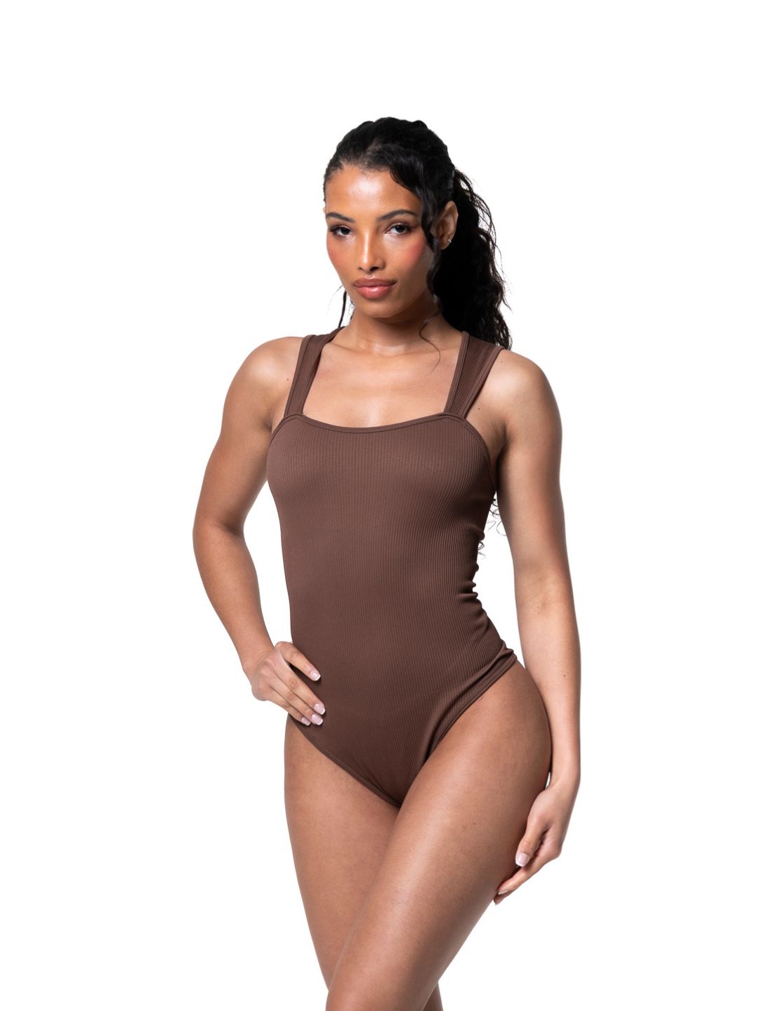 Rippstrick-Body mit Quadrat-Ausschnitt und Shapewear