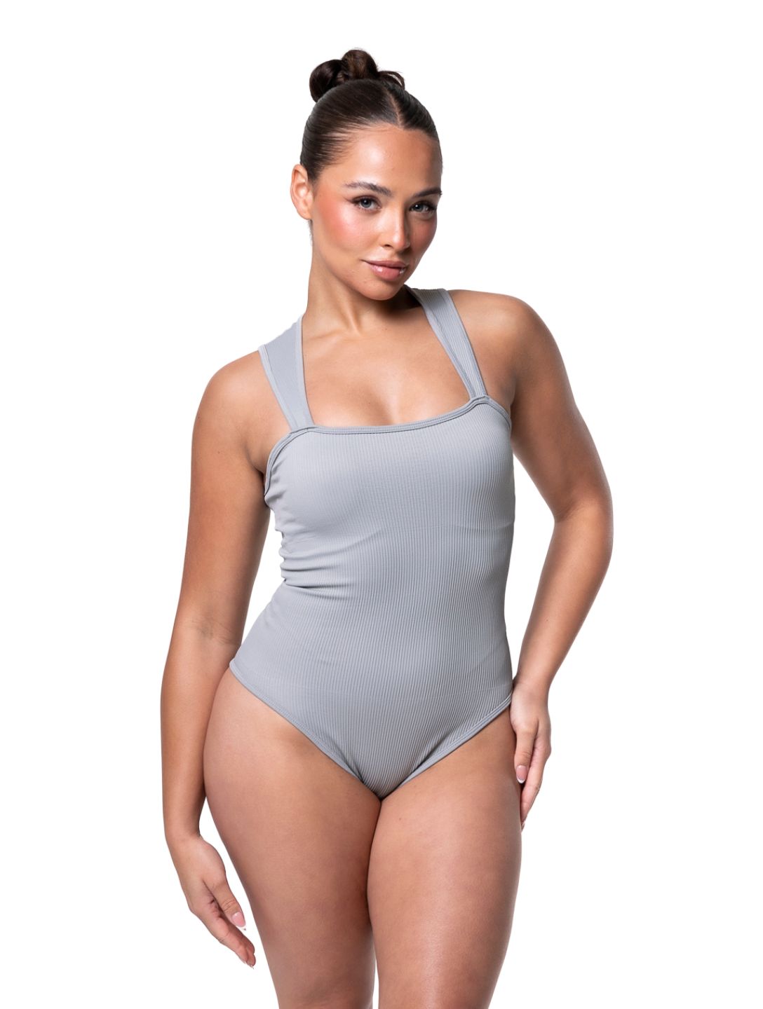 Rippstrick-Body mit Quadrat-Ausschnitt und Shapewear