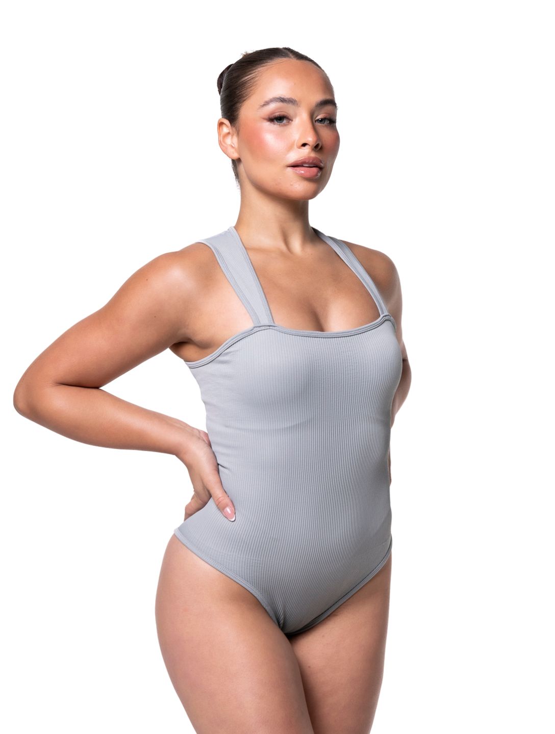 Rippstrick-Body mit Quadrat-Ausschnitt und Shapewear