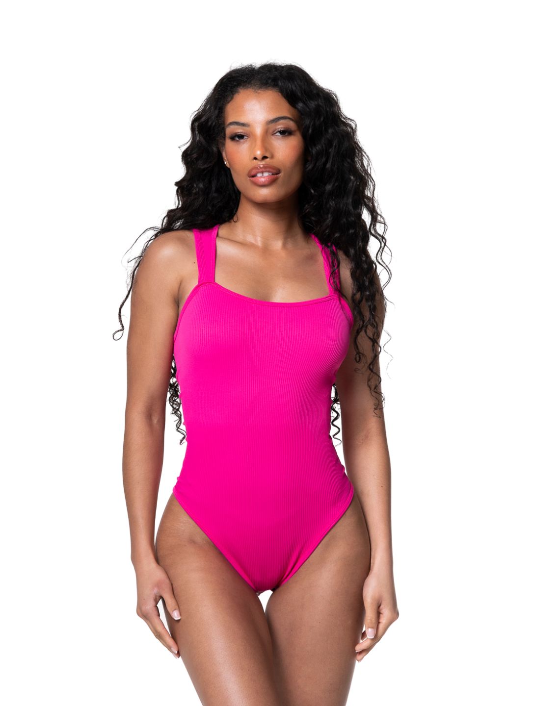 Rippstrick-Body mit Quadrat-Ausschnitt und Shapewear