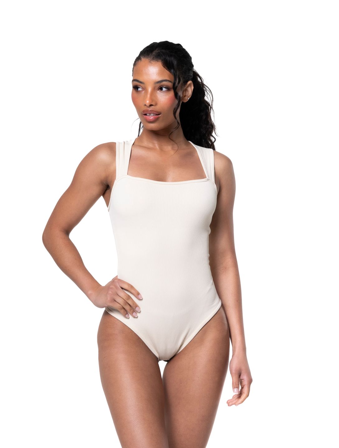 Rippstrick-Body mit Quadrat-Ausschnitt und Shapewear