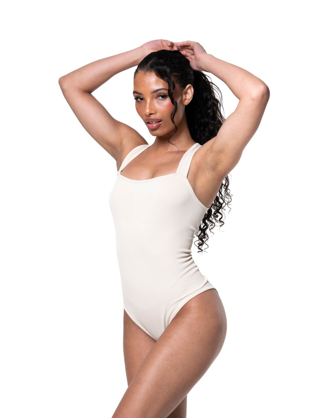 Rippstrick-Body mit Quadrat-Ausschnitt und Shapewear