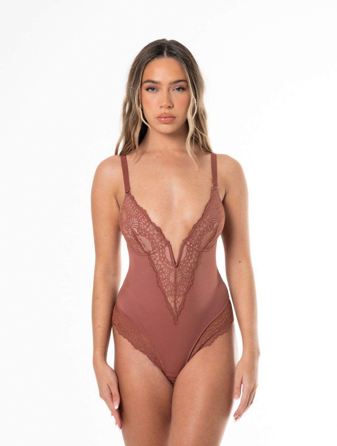 Body mit V-Ausschnitt und Spitzendetails