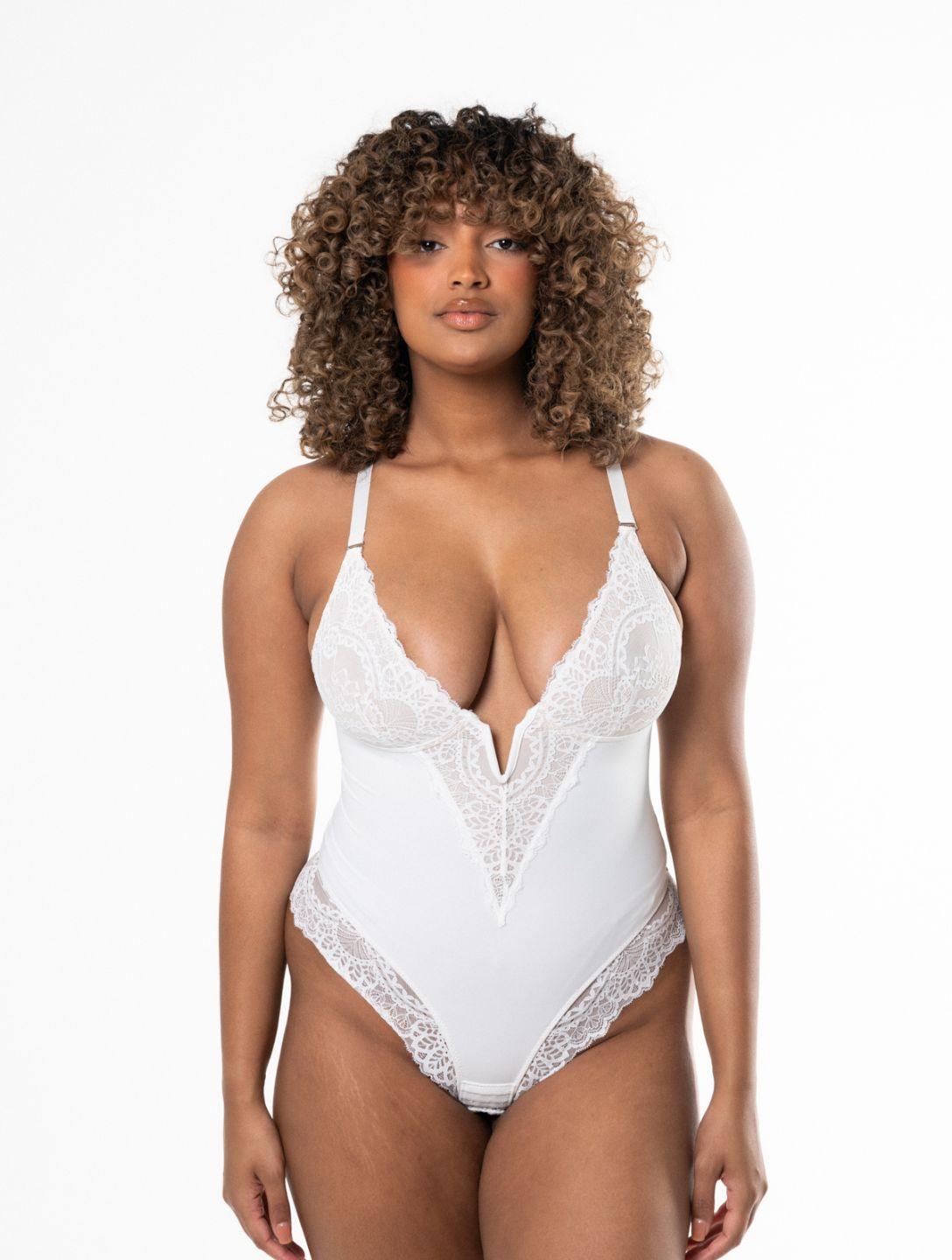 Body mit V-Ausschnitt und Spitzendetails