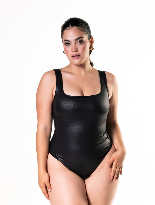Bodysuit mit Lederoptik und figurbetontem Schnitt