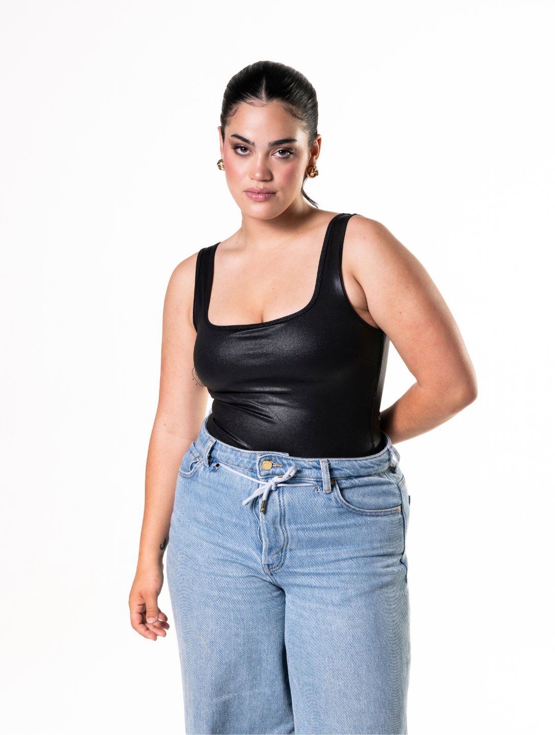 Bodysuit mit Lederoptik und figurbetontem Schnitt