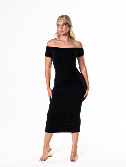 Schulterfreies Shapewear-Kleid mit Schlitz
