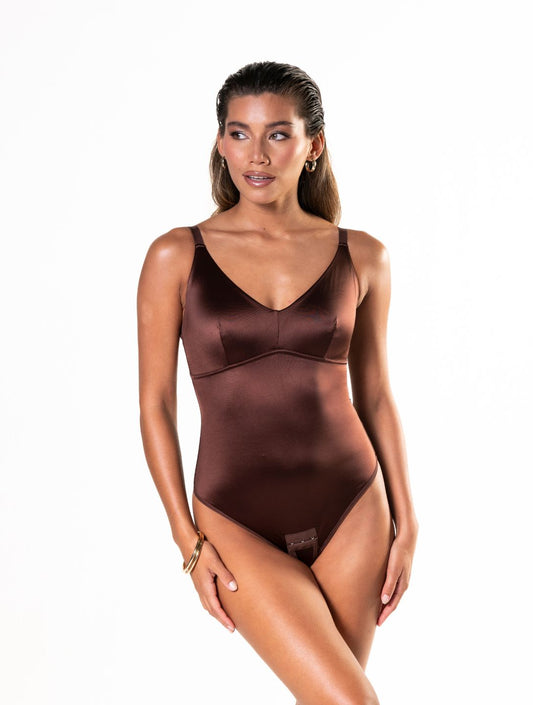 Figurformender Satin-Body mit String-Rücken