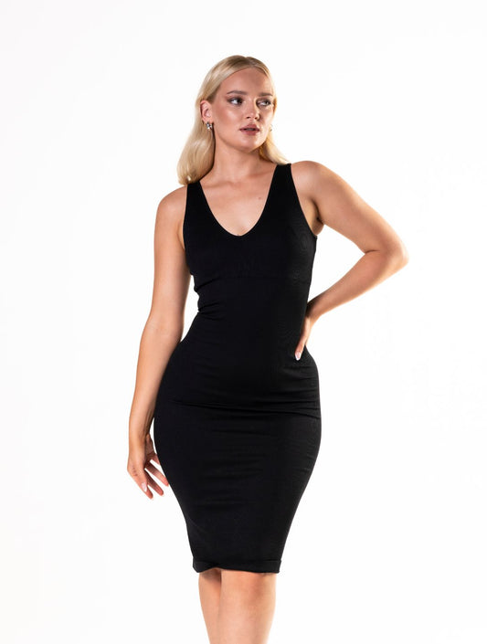Nahtloses Midi-Kleid mit tiefem V-Ausschnitt
